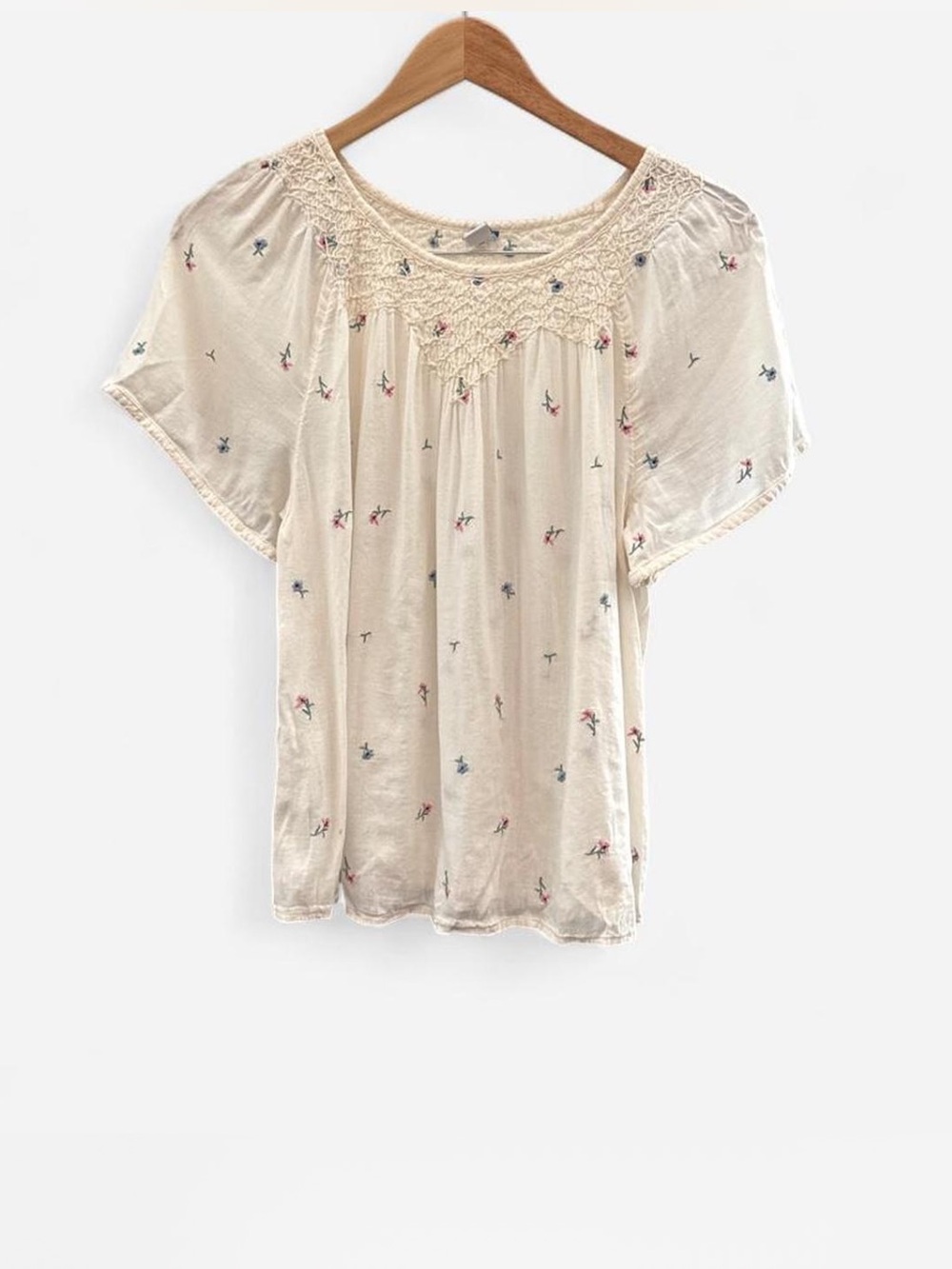 Old Navy peasant top Cream Short Sleeve Embroidered cottagecore boho size XS